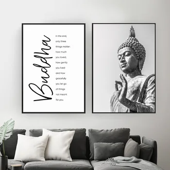 Статуя Головы Дзен Будды Плакат Вдохновляющие Цитаты Печать На Холсте Минималистичная Настенная Живопись Буддизм Современное Домашнее Настенное Искусство