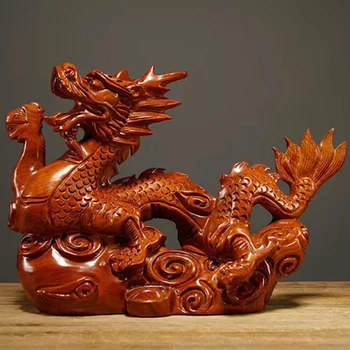Статуя китайского дракона Зодиакальный дракон Деревянная поделка Скульптура дракона Декор настольной полки