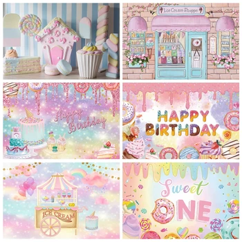 Тематический фон для магазина конфет, автомобиль с мороженым, Кекс, Леденец, Сладкий Ребенок, фотография на День рождения, Реквизит для фотостудии