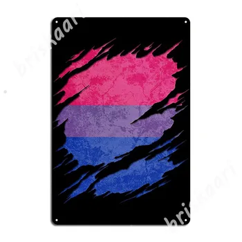 Флаг бисексуальной гордости разорван, видны Металлические вывески Классический плакат клуба, настенные жестяные вывески, плакаты