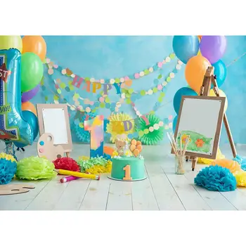 Фотографические фоны Рисование Воздушные шары Торт Виниловый тканевый фон для маленьких детей 1 День рождения Фотофон Фотостудия