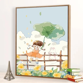 Цифровая картина маслом, заполненная цветной краской, детский подарок ручной работы, наполняющий лекарство, мультяшный рисунок кролика, цветок, масляная краска