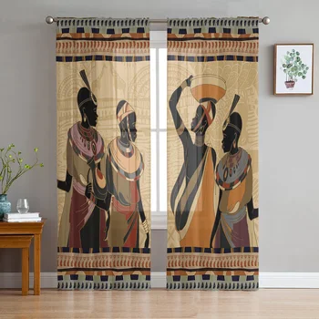 Этнический стиль Африканские женщины Черный Народный костюм Тюлевые Занавески Гостиная Спальня Прозрачный Декор Шифоновая вуаль Кухонные Шторы На окнах