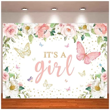 Это фон для фотосъемки в душе ребенка для девочки для вечеринки Розовый цветочный фон с бабочками Украшение принцессы для девочек Баннер мероприятия